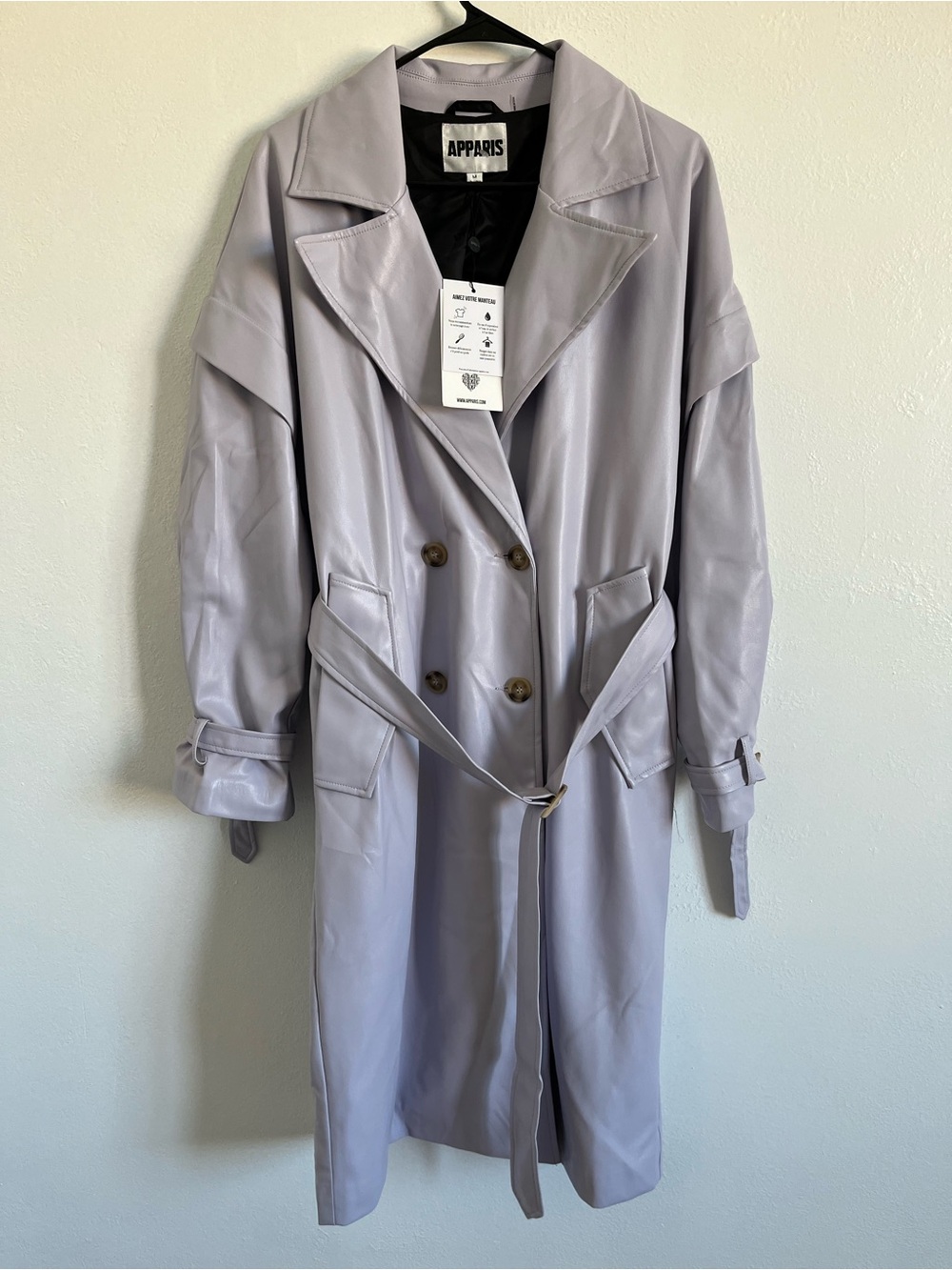 Apparis Natalia Vegan Leather Mid-Length Trench Coat New Medium